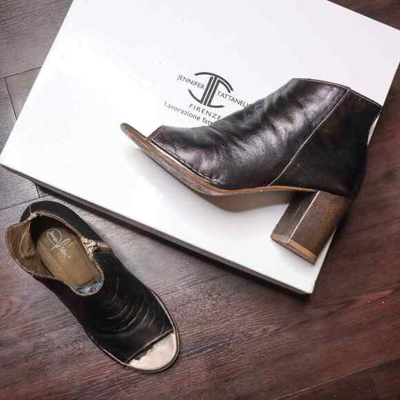 JENNIFER TATTANELLI Leather Open Toe Ankle Booties Copper Brown Size 36 - Picture 1 of 7